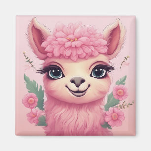 Pink Smiling Baby Lama Magnet