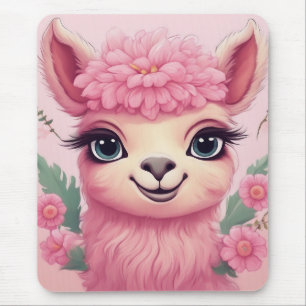 Pink Smiling Baby Lama Mouse Pad