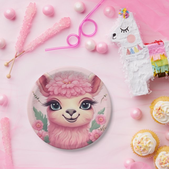 Pink Smiling Baby Lama Paper Plate (Party)