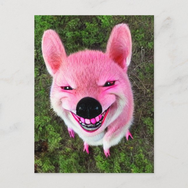 Pink Smiling Dog Postcard (Front)