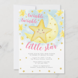 Pink Smiling Gold Twinkle Little Star Baby Shower Invitation