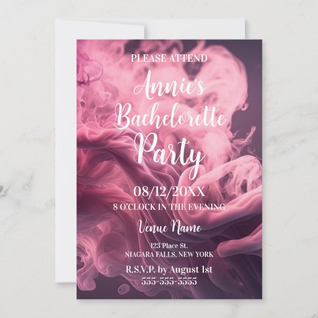 Pink Smoke Bachelorette Party Invitation (Front)