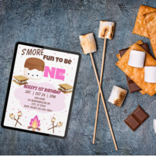 Pink, S'more Fun to be One, 1st Birthday Invitation