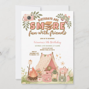 Pink Smore Fun With Friends Birthday Marshmallow Invitation