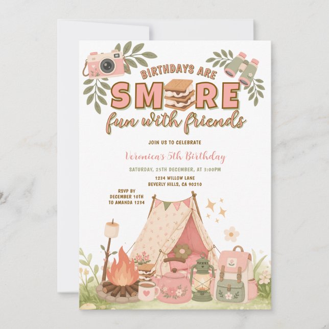 Pink Smore Fun With Friends Birthday Marshmallow Invitation (Front)