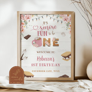 Pink S'more Girl 1st Birthday Welcome Sign Poster