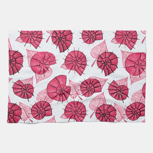 Pink Snails Pattern Girly Zoology Tea Towel (Horizontal)
