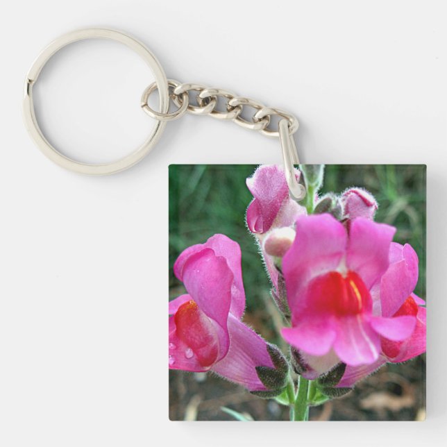 Pink Snapdragon Flowers Key Ring (Front)