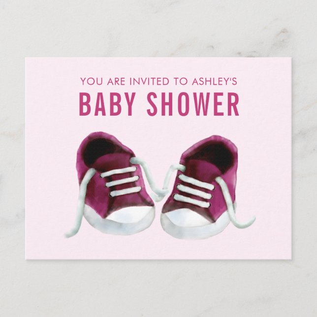 Pink Sneakers Baby Shower Invitation Postcard (Front)