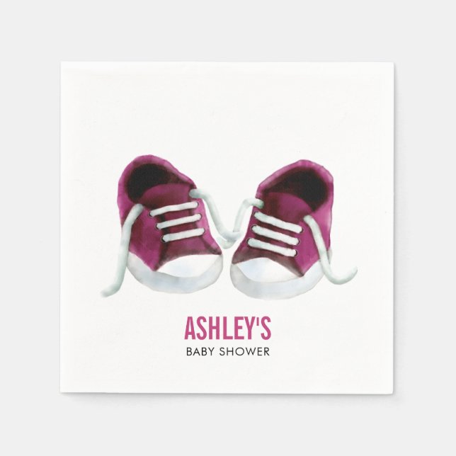 Pink Sneakers Baby Shower Napkin, Girl Baby Shower Napkin (Front)