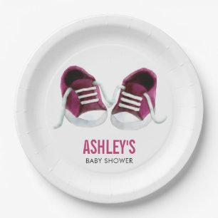 Pink Sneakers Baby Shower Paper Plate, Girl Shower Paper Plate