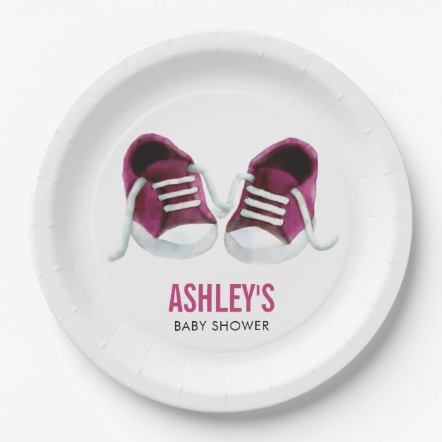 Pink Sneakers Baby Shower Paper Plate, Girl Shower Paper Plate (Front)