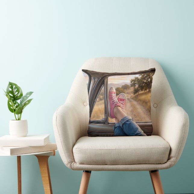 Pink Sneakers in Retro Car Window Cushion (Chair)