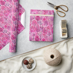 Pink Snow Christmas Pattern – Watercolor Cartoon Wrapping Paper