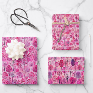 Pink Snow Christmas Pattern – Watercolor Cartoon Wrapping Paper Sheet