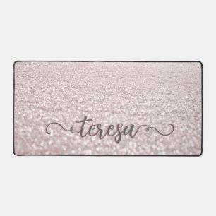 Pink Snow Crystals Desk Mat