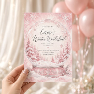 Pink Snow Globe Winter Wonderland Birthday Invitat Invitation