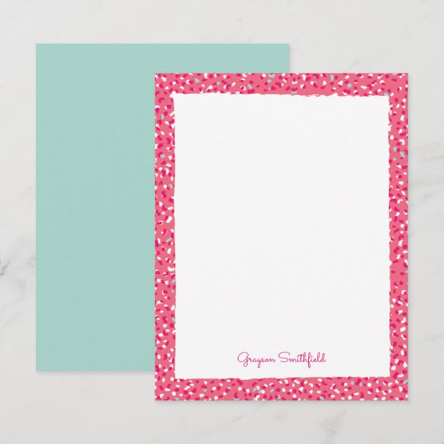 Pink Snow Leopard Print Personal Stationery Card (Front/Back)