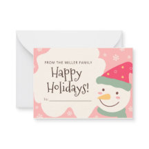 Pink Snow Man Personalised Christmas Card