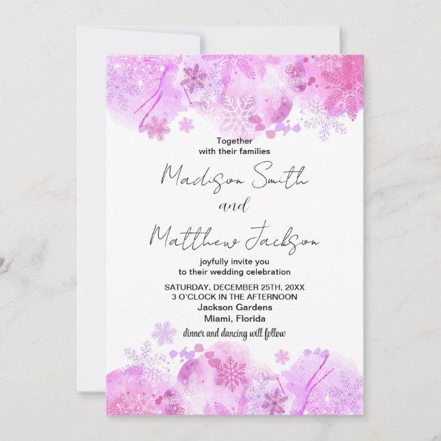 Pink Snow Wedding Invitations (Front)