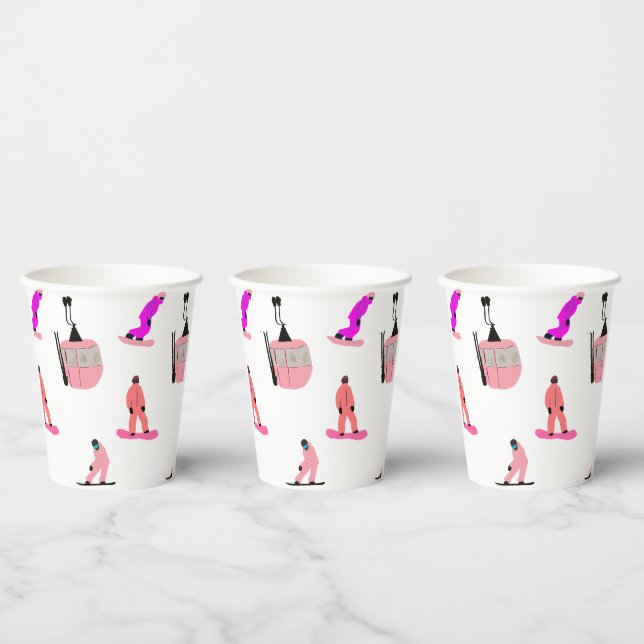  Pink Snowboard Snowboarding Paper Cups (Multi)