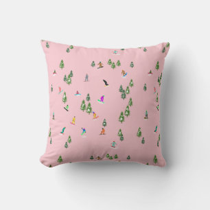 Pink Snowboarders Snowboarding Illustration    Cushion
