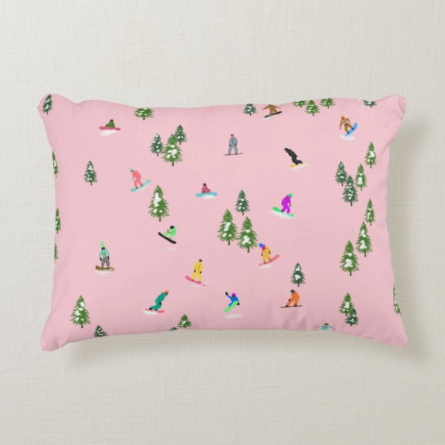Pink Snowboarders Snowboarding Illustration    Decorative Cushion (Front)
