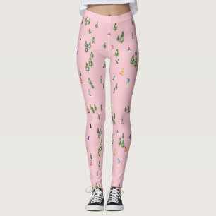 Pink Snowboarders Snowboarding Illustration Leggings