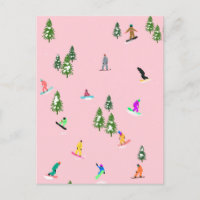 Pink Snowboarders Snowboarding Illustration
