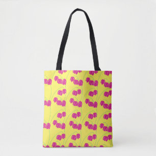 Pink snowdrops floral yellow tote bag