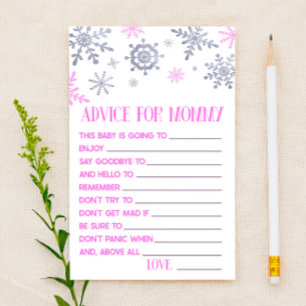 Pink Snowflake Advice Baby Shower Game Activity Stationery