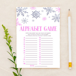 Pink Snowflake Alphabet Baby Shower Game Stationery