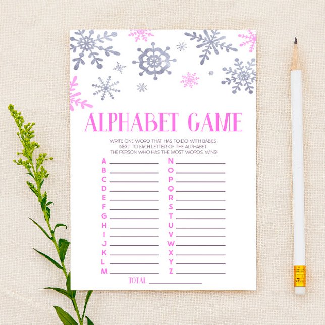 Pink Snowflake Alphabet Baby Shower Game Stationery (Creator Uploaded)