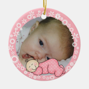 Pink Snowflake  Baby 1st Christmas Ornament