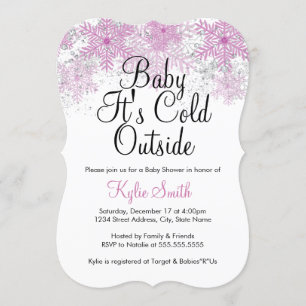 Pink Snowflake Baby It's Cold Outside Baby Shower Invitation