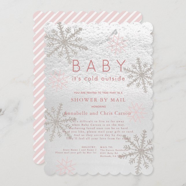 Pink Snowflake Baby Its Cold Shower by Mail Invitation (Front/Back)