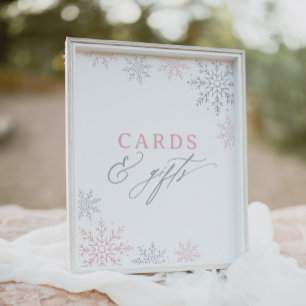 Pink Snowflake Baby Shower Cards and Gifts Sign