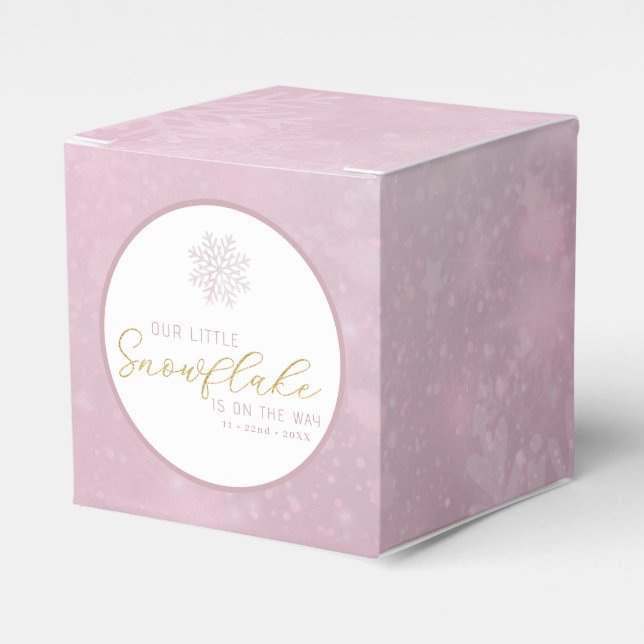 Pink Snowflake Baby Shower Favour Box (Front Side)