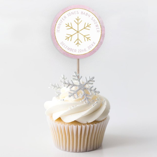 Pink Snowflake Baby Shower Favour Sticker  (Winter Wonderland Blush Pink Baby Shower Favor Stickers)