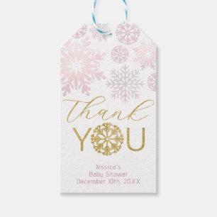 Pink Snowflake Baby Shower Favour Tags