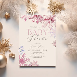 Pink Snowflake Baby Shower Invitation
