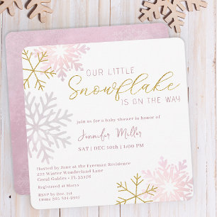 Pink Snowflake Baby Shower Invite Winter Wonderl