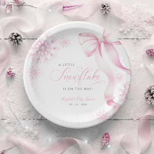 Pink Snowflake Baby Shower Paper Plate