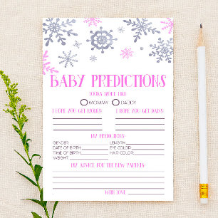 Pink Snowflake Baby Shower Predictions Activity Stationery