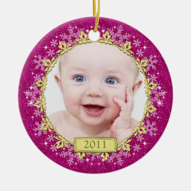Pink Snowflake Baby's First Christmas Ornament (Front)