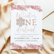 Pink Snowflake Birthday Invite, Winter Onederland