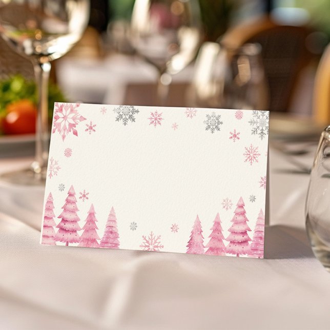 Pink Snowflake Christmas Birthday Place Card (Creator Uploaded)