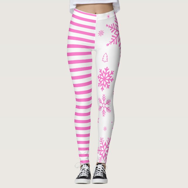 Pink Snowflake Christmas Leggings (Front)