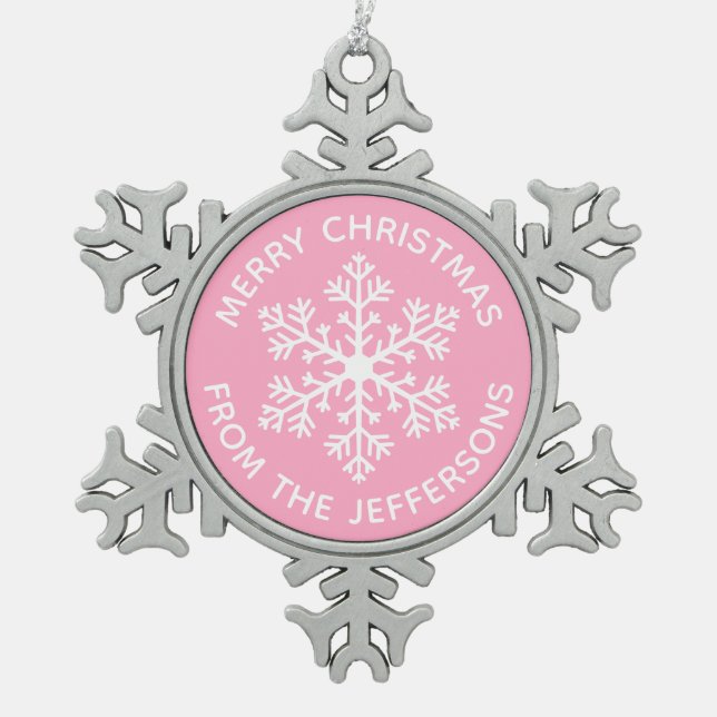 Pink Snowflake Christmas Ornament (Front)