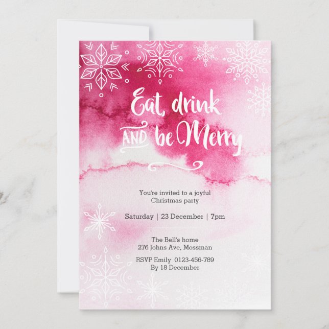Pink snowflake Christmas party Invitation (Front)